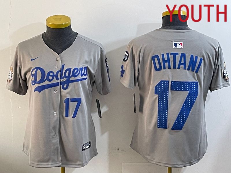 Youth Los Angeles Dodgers #17 Ohtani Grey Game 2024 Nike MLB Jersey style 12053